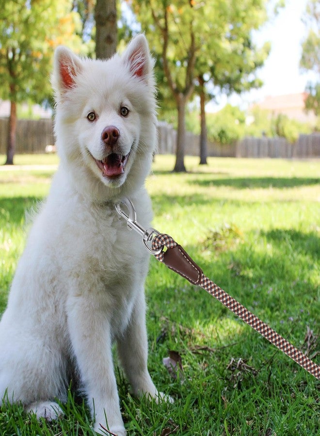 مايل هاي لايف طوق كلاب من Mile High Life بمقبض مغلف بالجلد الطبيعي، مع حبل متين مزود بمشبك للكلاب الصغيرة والمتوسطة والكبيرة (بني، 5 أقدام) - Image 5